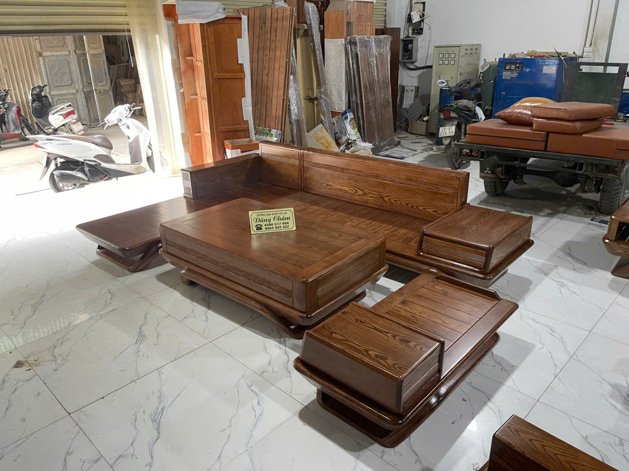 Bộ Sofa Gỗ Phòng Khách Góc L Hàng Dày Đẹp